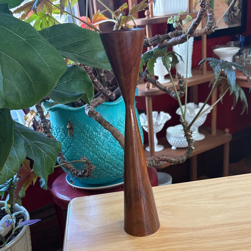 Vintage MCM Danish Modern Teak "Tulip" Candlestick Holder - 12"